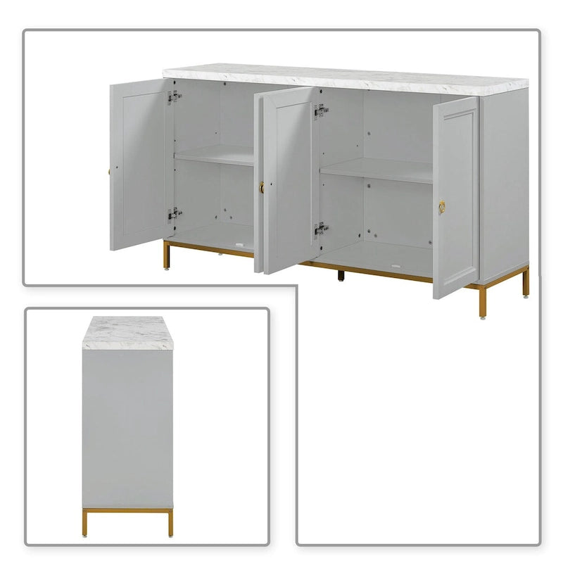 Élégant buffet en bois, dessus avec autocollants imitation marbre