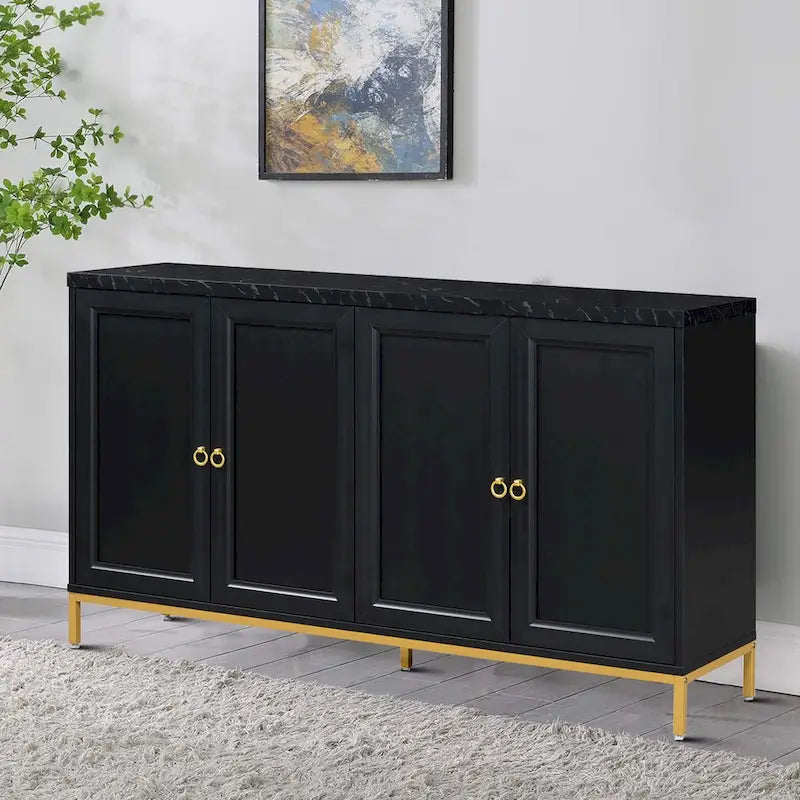 Élégant buffet en bois, dessus avec autocollants imitation marbre