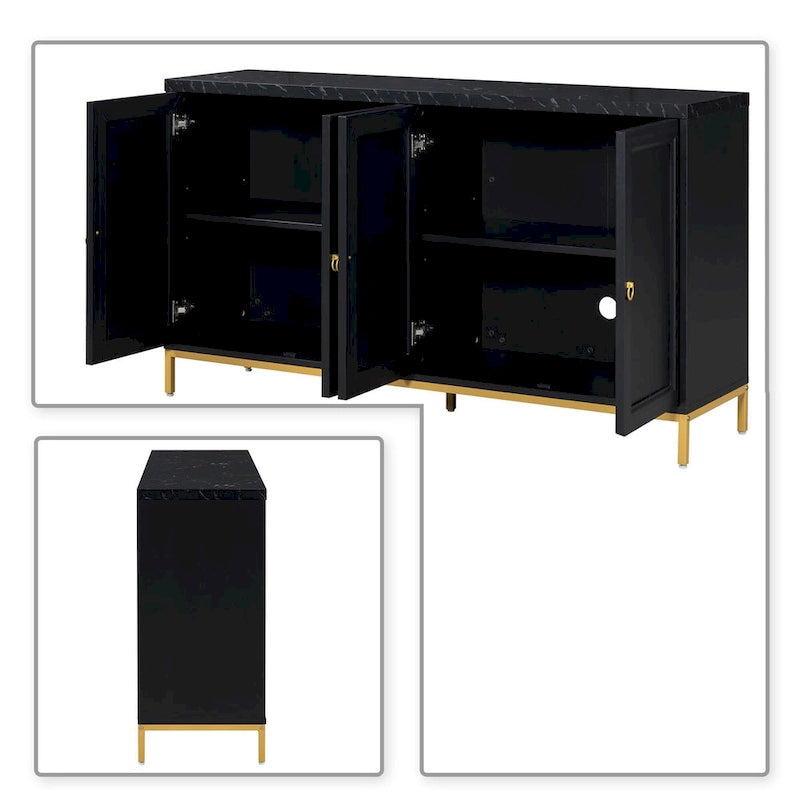 Élégant buffet en bois, dessus avec autocollants imitation marbre