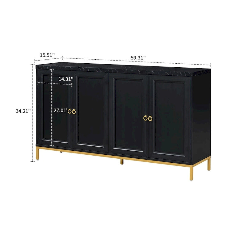 Élégant buffet en bois, dessus avec autocollants imitation marbre