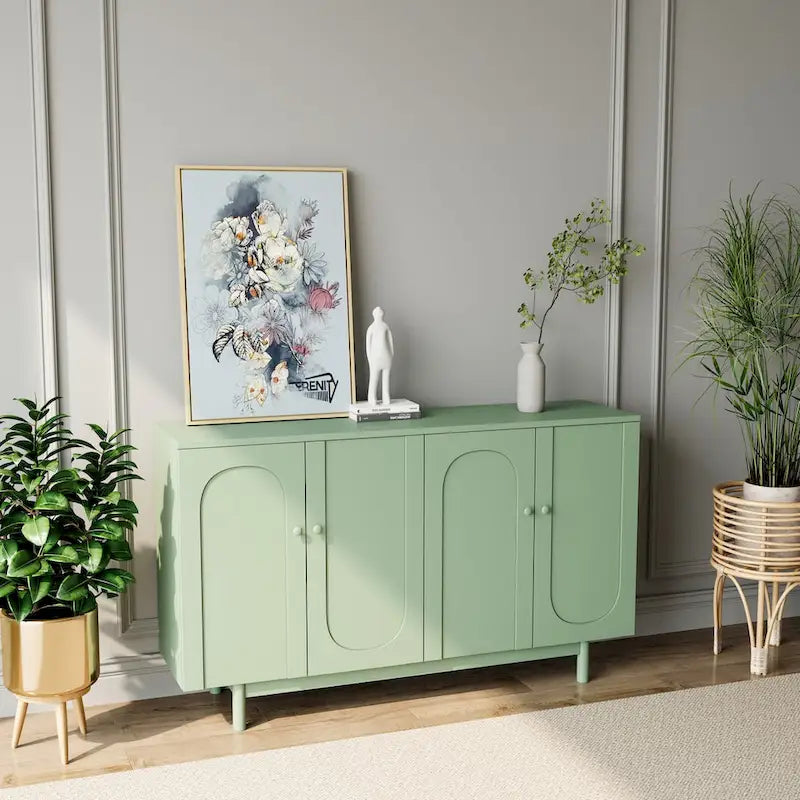 Meuble de rangement fonctionnel à 4 portes avec intaglio et pieds en pin