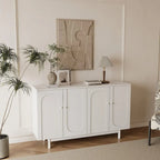 Meuble de rangement fonctionnel à 4 portes avec intaglio et pieds en pin