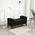 Banc capitonné élégant en boucle de 53,5 po de largeur, pouf avec pieds en bois et traversins