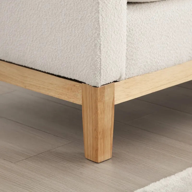 Banc capitonné élégant en boucle de 53,5 po de largeur, pouf avec pieds en bois et traversins