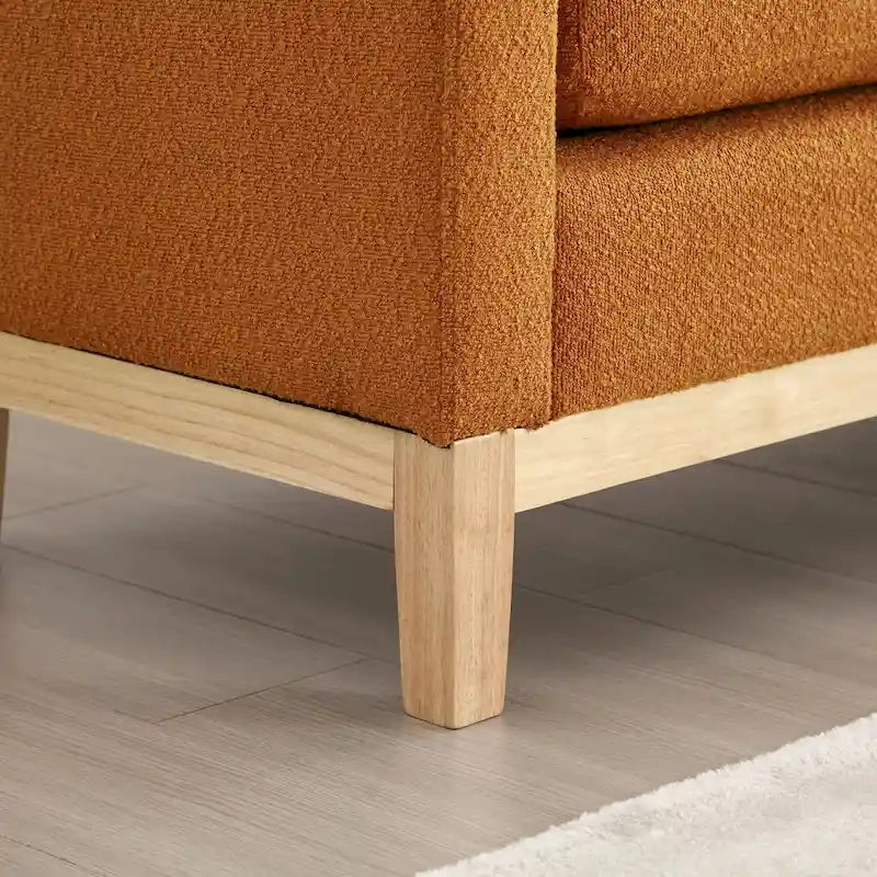 Banc capitonné élégant en boucle de 53,5 po de largeur, pouf avec pieds en bois et traversins