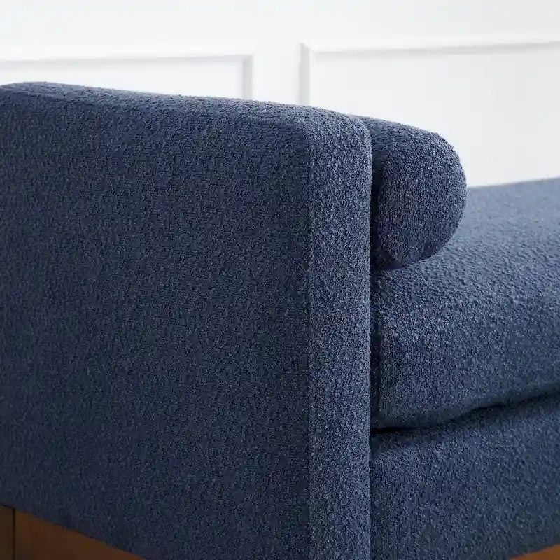 Banc capitonné élégant en boucle de 53,5 po de largeur, pouf avec pieds en bois et traversins