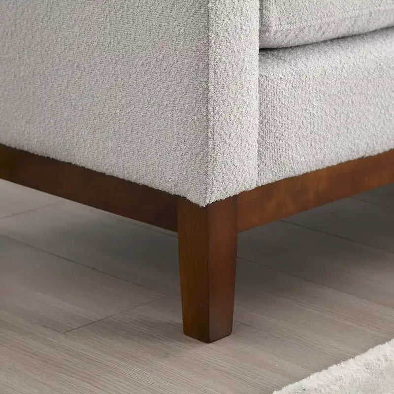Banc capitonné élégant en boucle de 53,5 po de largeur, pouf avec pieds en bois et traversins