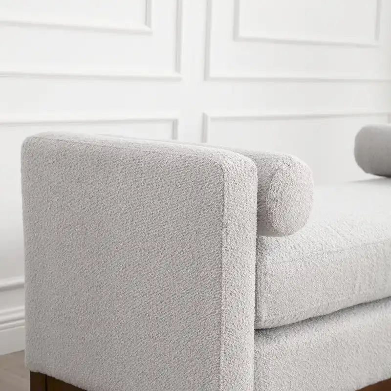 Banc capitonné élégant en boucle de 53,5 po de largeur, pouf avec pieds en bois et traversins