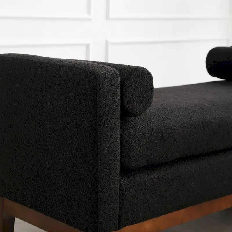 Banc capitonné élégant en boucle de 53,5 po de largeur, pouf avec pieds en bois et traversins