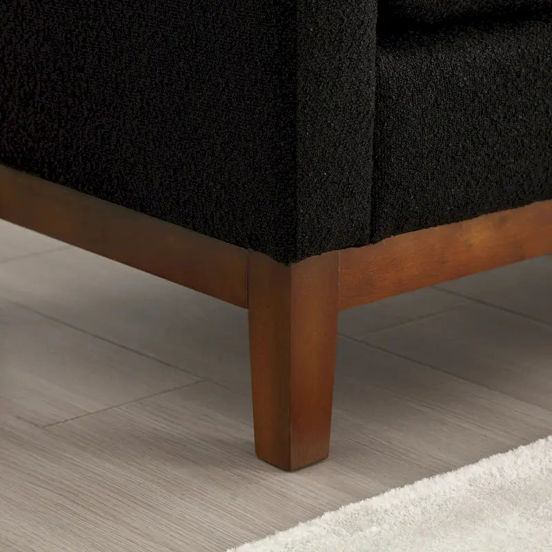 Banc capitonné élégant en boucle de 53,5 po de largeur, pouf avec pieds en bois et traversins