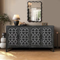 Meuble bas antique ajouré à quatre portes, style campagnard américain, convient pour le salon, meuble TV, la cuisine (noir antique)