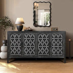 Meuble bas antique ajouré à quatre portes, style campagnard américain, convient pour le salon, meuble TV, la cuisine (noir antique)