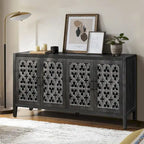 Meuble bas antique ajouré à quatre portes, style campagnard américain, convient pour le salon, meuble TV, la cuisine (noir antique)