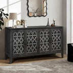 Meuble bas antique ajouré à quatre portes, style campagnard américain, convient pour le salon, meuble TV, la cuisine (noir antique)