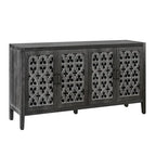 Meuble bas antique ajouré à quatre portes, style campagnard américain, convient pour le salon, meuble TV, la cuisine (noir antique)