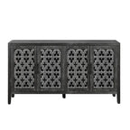 Meuble bas antique ajouré à quatre portes, style campagnard américain, convient pour le salon, meuble TV, la cuisine (noir antique)