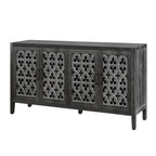 Meuble bas antique ajouré à quatre portes, style campagnard américain, convient pour le salon, meuble TV, la cuisine (noir antique)