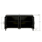 Meuble bas antique ajouré à quatre portes, style campagnard américain, convient pour le salon, meuble TV, la cuisine (noir antique)