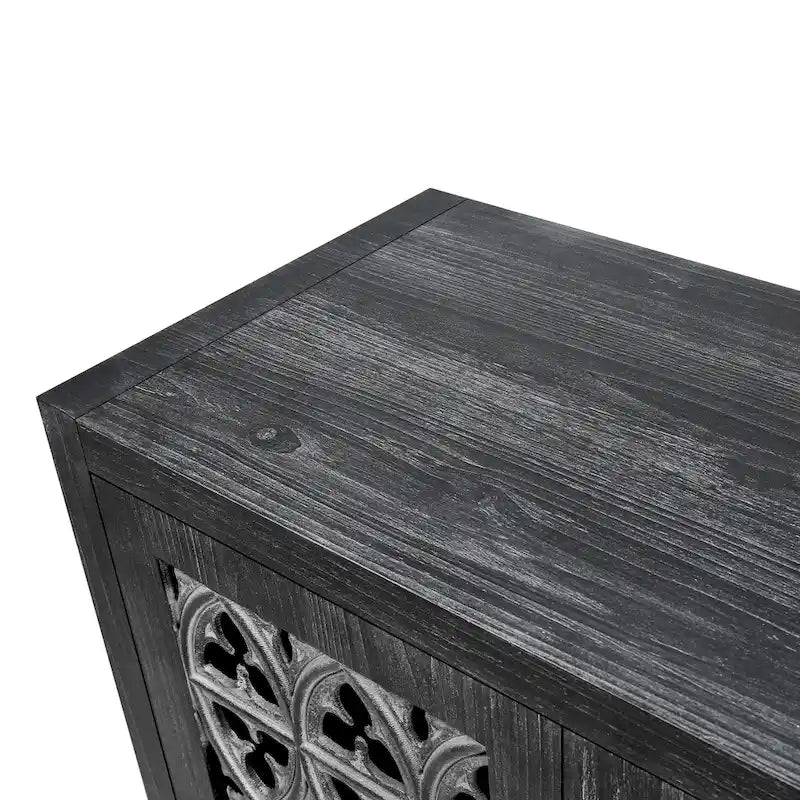 Meuble bas antique ajouré à quatre portes, style campagnard américain, convient pour le salon, meuble TV, la cuisine (noir antique)