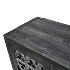 Meuble bas antique ajouré à quatre portes, style campagnard américain, convient pour le salon, meuble TV, la cuisine (noir antique)