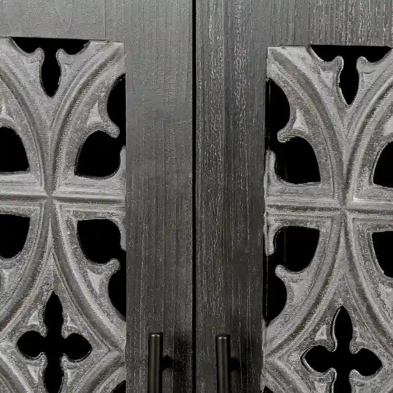 Meuble bas antique ajouré à quatre portes, style campagnard américain, convient pour le salon, meuble TV, la cuisine (noir antique)