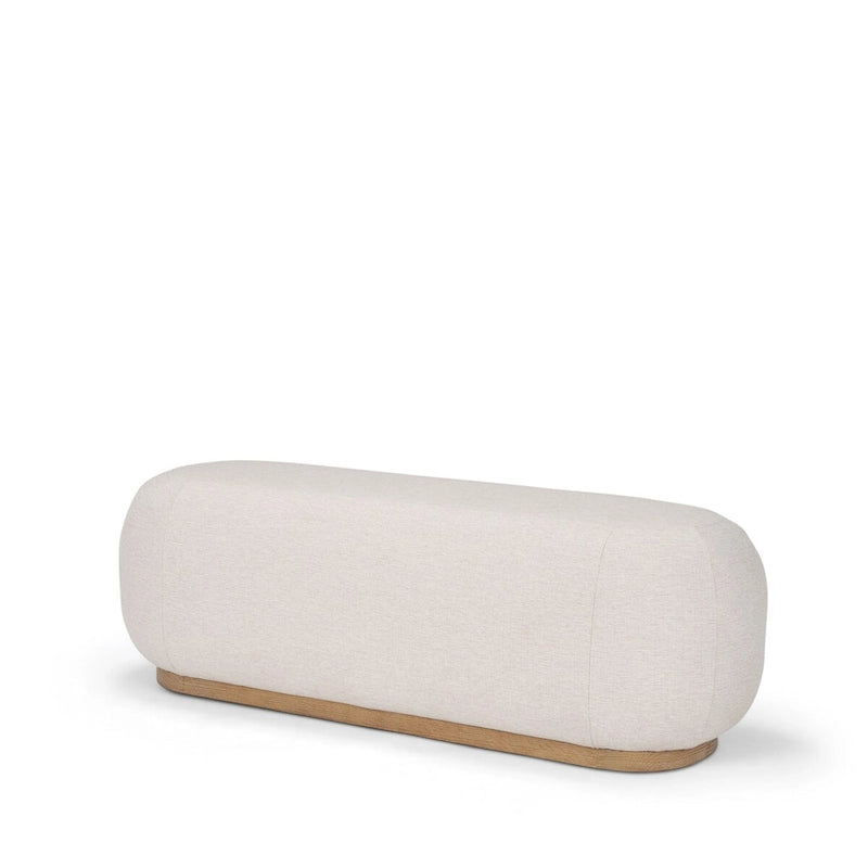 Banc oblong en tissu crème Siren avec pieds en bois brun clair