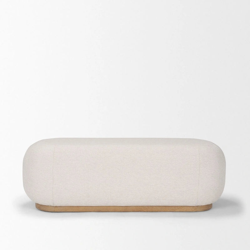 Banc oblong en tissu crème Siren avec pieds en bois brun clair