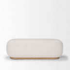 Banc oblong en tissu crème Siren avec pieds en bois brun clair