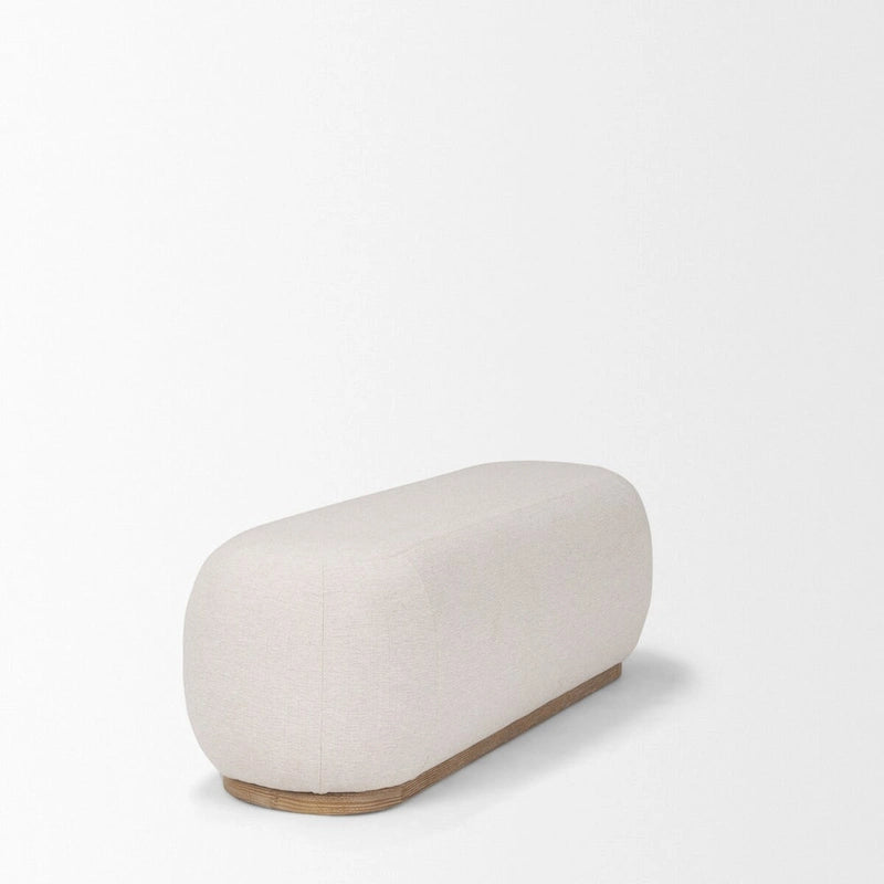 Banc oblong en tissu crème Siren avec pieds en bois brun clair