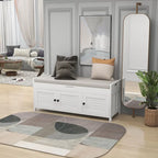 Banc de rangement avec 3 portes persiennes, banc à chaussures avec coussin amovible et espace de rangement caché