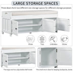 Banc de rangement avec 3 portes persiennes, banc à chaussures avec coussin amovible et espace de rangement caché