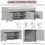 Banc de rangement avec 3 portes persiennes, banc à chaussures avec coussin amovible et espace de rangement caché