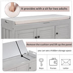 Banc de rangement avec 3 portes persiennes, banc à chaussures avec coussin amovible et espace de rangement caché