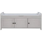 Banc de rangement avec 3 portes persiennes, banc à chaussures avec coussin amovible et espace de rangement caché