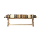HomeRoots Banc en jute rayé rembourré beige, gris et marron 59 po - 59