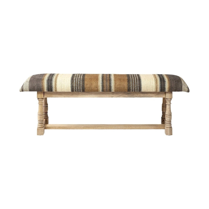 HomeRoots Banc en jute rayé rembourré beige, gris et marron 59 po - 59