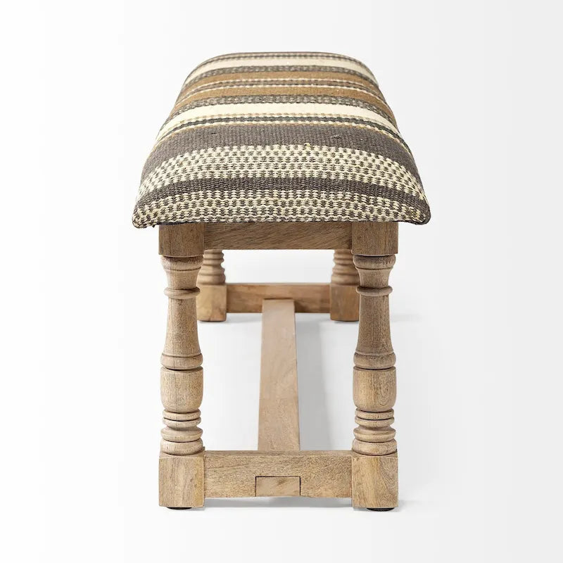 HomeRoots Banc en jute rayé rembourré beige, gris et marron 59 po - 59