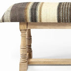 HomeRoots Banc en jute rayé rembourré beige, gris et marron 59 po - 59