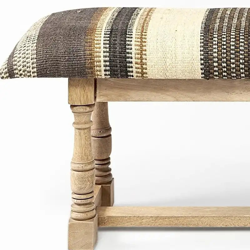 HomeRoots Banc en jute rayé rembourré beige, gris et marron 59 po - 59