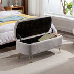 Banc pouf de rangement gris pour pied de lit avec pieds dorés, banc d'entrée moderne en fausse fourrure grise rembourré avec rangement