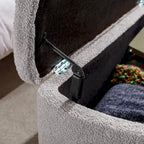 Banc pouf de rangement gris pour pied de lit avec pieds dorés, banc d'entrée moderne en fausse fourrure grise rembourré avec rangement