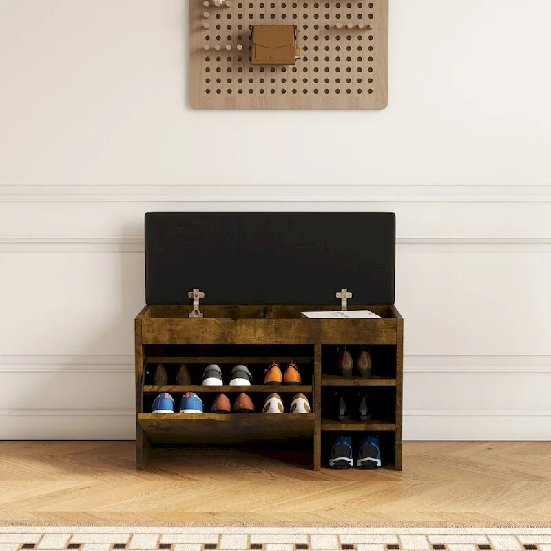 Banc à chaussures marron noir, coussin moelleux, doux et confortable, peut être placé à l'entrée, dans la chambre et d'autres lieux.