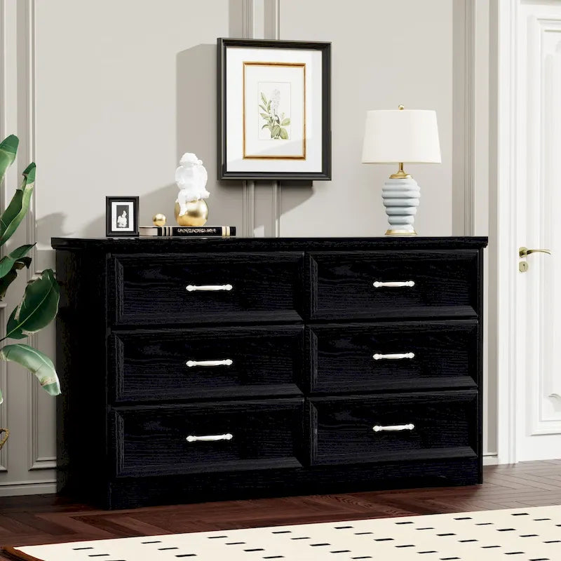 Commode de chambre moderne à 3 tiroirs avec chiffonnier à 6 tiroirs, organiseur de vêtements - Poignées en métal pour salon, chambre à coucher