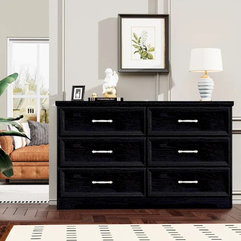 Commode de chambre moderne à 3 tiroirs avec chiffonnier à 6 tiroirs, organiseur de vêtements - Poignées en métal pour salon, chambre à coucher