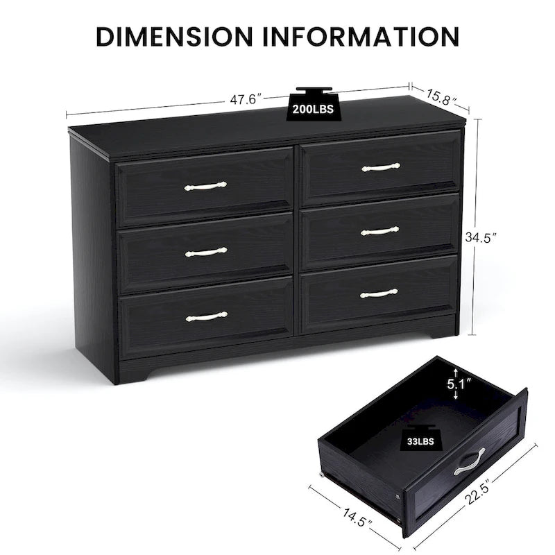 Commode de chambre moderne à 3 tiroirs avec chiffonnier à 6 tiroirs, organiseur de vêtements - Poignées en métal pour salon, chambre à coucher