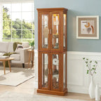 Vitrine éclairée, étagères réglables, panneau arrière miroir, portes en verre trempé (6 niveaux), (ampoule E26 non incluse)