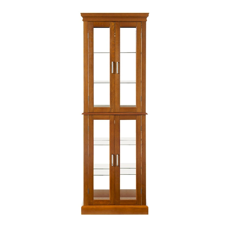Vitrine éclairée, étagères réglables, panneau arrière miroir, portes en verre trempé (6 niveaux), (ampoule E26 non incluse)