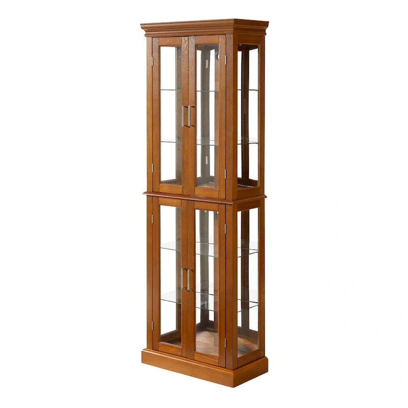 Vitrine éclairée, étagères réglables, panneau arrière miroir, portes en verre trempé (6 niveaux), (ampoule E26 non incluse)