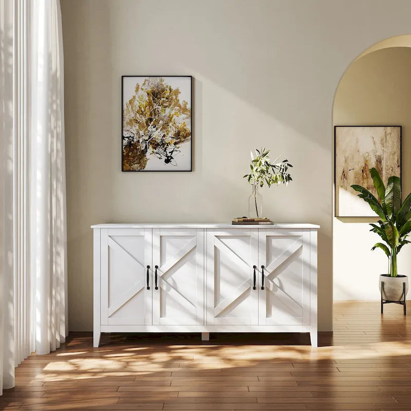 Armoire à 4 portes et 4 étagères ouvertes, buffet autoportant, armoire de rangement pour entrée