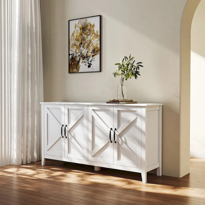 Armoire à 4 portes et 4 étagères ouvertes, buffet autoportant, armoire de rangement pour entrée